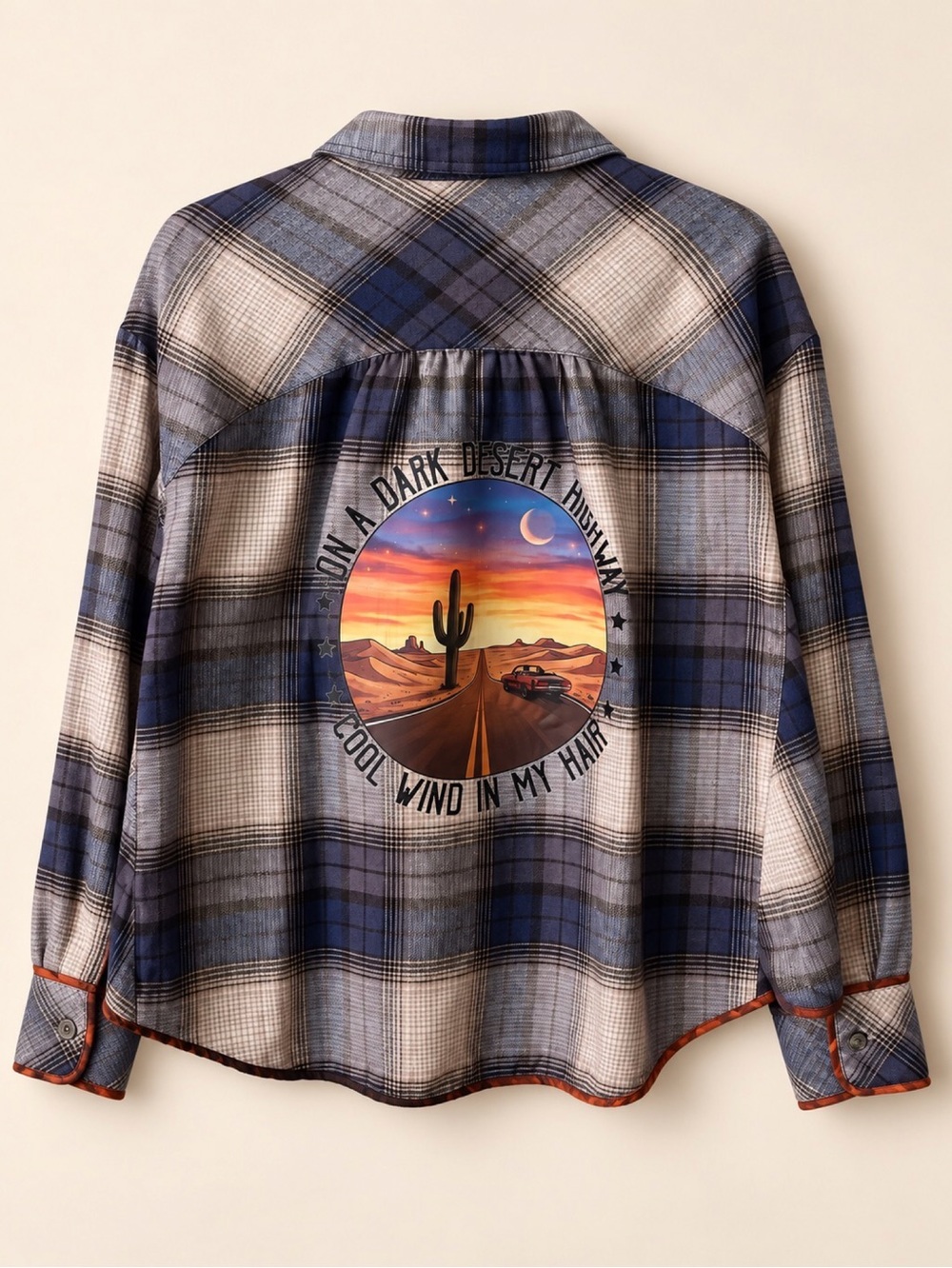 Upcycled BDG Plaid Flannel Western Desert Graphic Women’s M